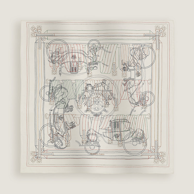 Ex-Libris Les Sangles embroidered scarf 90 - White | Hermès USA